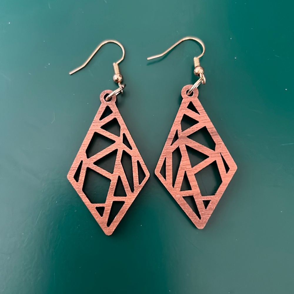 Laser cut wood drop earrings geometric - Picture 1 of 2